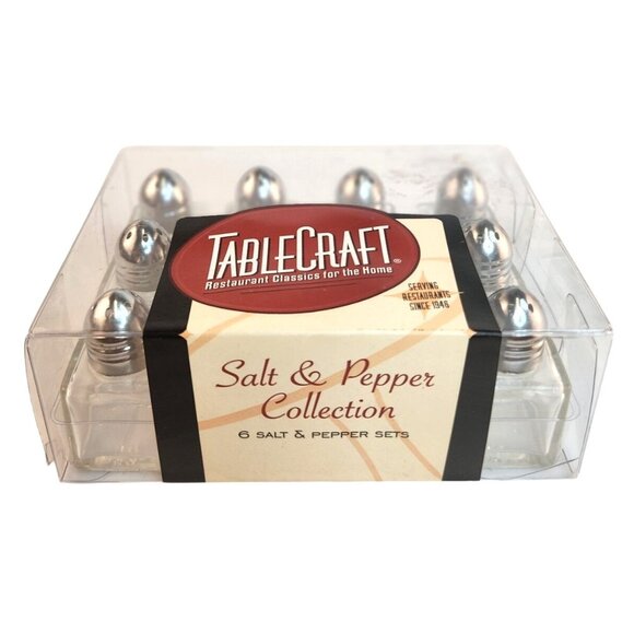 TableCraft Salt & Pepper Collection 12 Mini Shaker Sets Glass/Silver Finish Comp - Picture 2 of 7